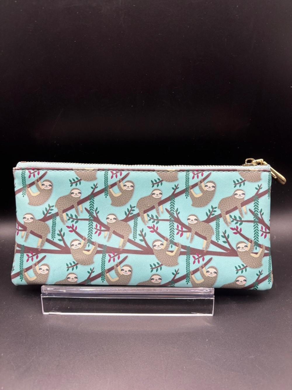 Mint Sloth Print Zip Cosmetic Pouch - Cute Travel Makeup Case